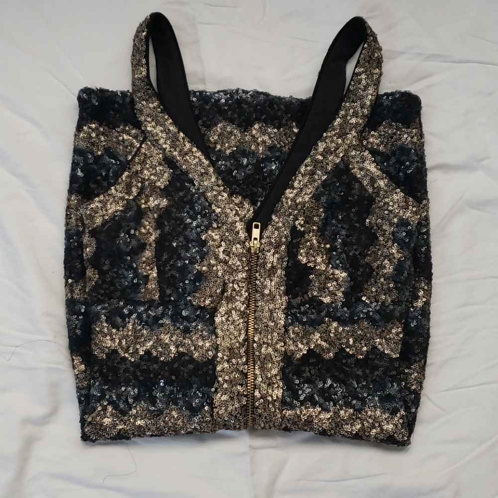 Strip blue and gold sequence dress